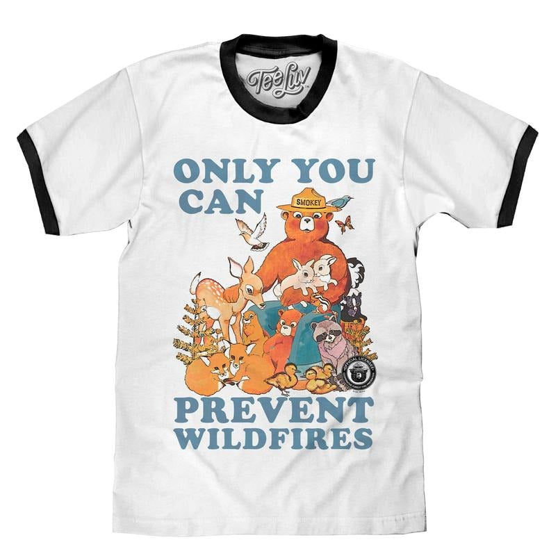 Smokey Bear Only You Can Prevent Wildfires Ringer T-Shirt - White and Black Hoodie, Sweatshirt | HypeDripTees.com