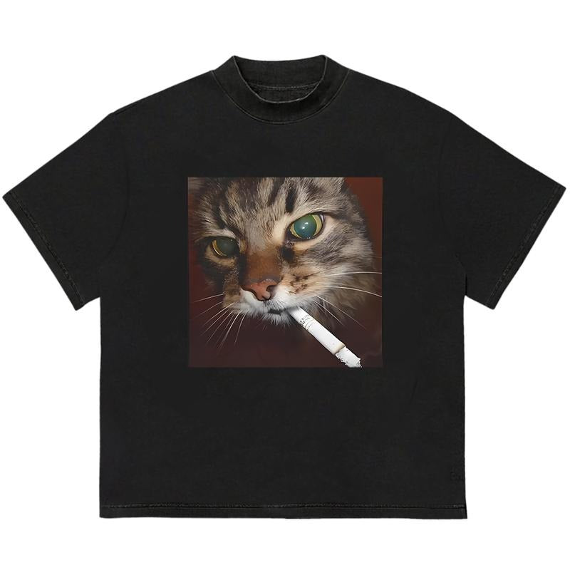 Smoking Cat T-Shirt Comfy Cotton HipHop Style Cotton Comfort Cotton Comfort Hoodie, Sweatshirt | HypeDripTees.com