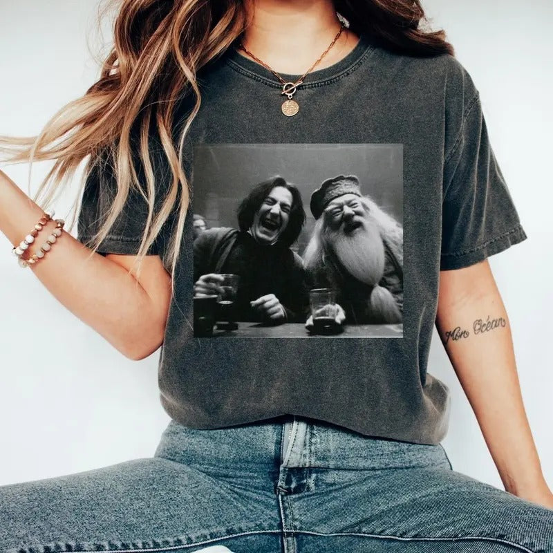 Snape and Dumbledore Laughing Drinking Shirt Potter Tee Wizarding Fan Potterhead Christmas Birthday Gift Potter Book...