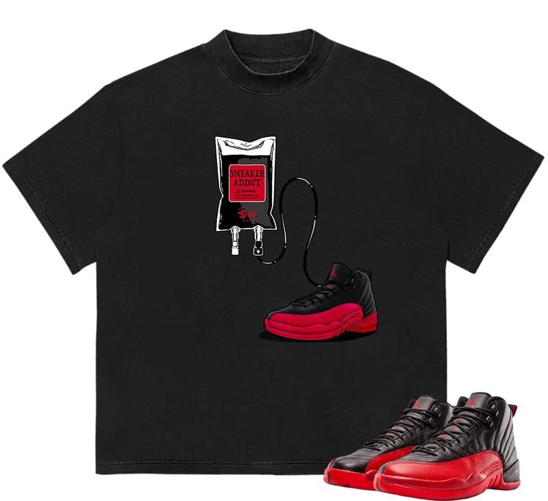 Sneaker Addict Jr 12 Flu Game T-Shirt Machine Washable Modern Style HipHop Graphic Hoodie, Sweatshirt | HypeDripTees.com