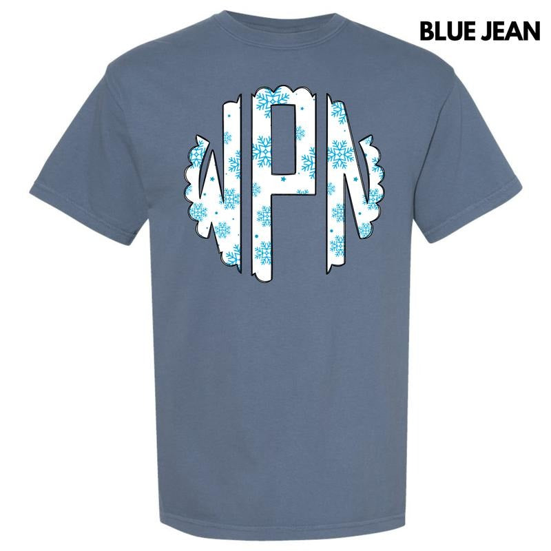 Snowflake Monogram Comfort Colors T-Shirt 'NLB' Hoodie, Sweatshirt | HypeDripTees.com