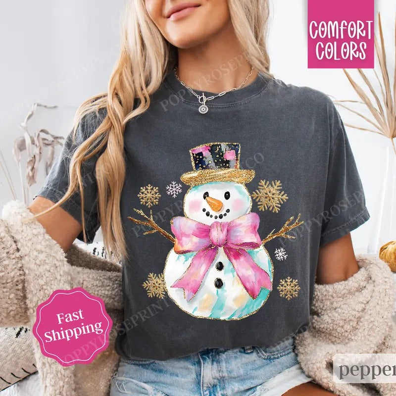 Snowman Shirt Comfort Colors, Winter Holiday Tshirt, Women's Christmas Tee Hoodie, Sweatshirt | HypeDripTees.com