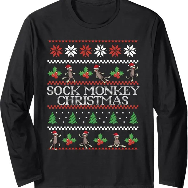 Sock Monkey Christmas Ugly Christmas Sweater Long Sleeve T-Shirt Hoodie, Sweatshirt | HypeDripTees.com