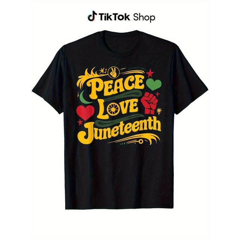 Soft Touch Juneteenth 1865 Peace Love Freedom Graphic T-Shirt - 100% Cotton Lightweight 180gsm, Machine Washable Regular...