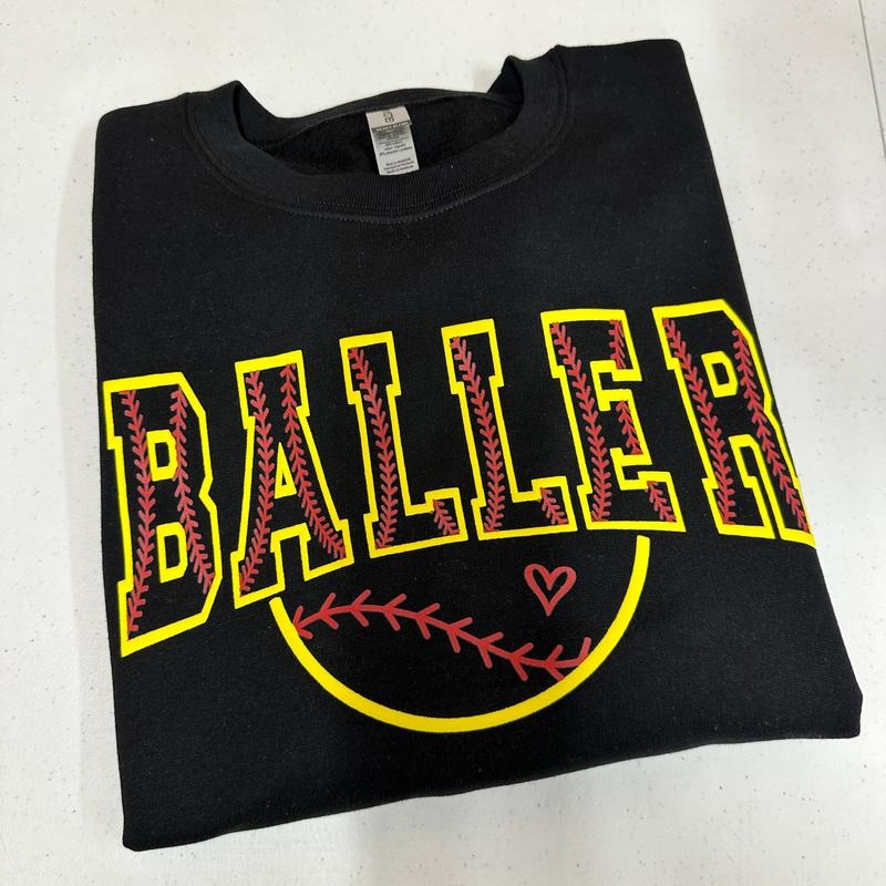 Softball BALLER Puff Print Gildan Sweatshirt T-Shirts, Hoodie | HypeDripTees.com