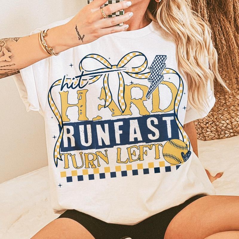 Softball Hit Hard Run Fast Swing Left Retro Softball Shirt Shirt Softball Saying Shirt Game Day Softball Shirt Retro...
