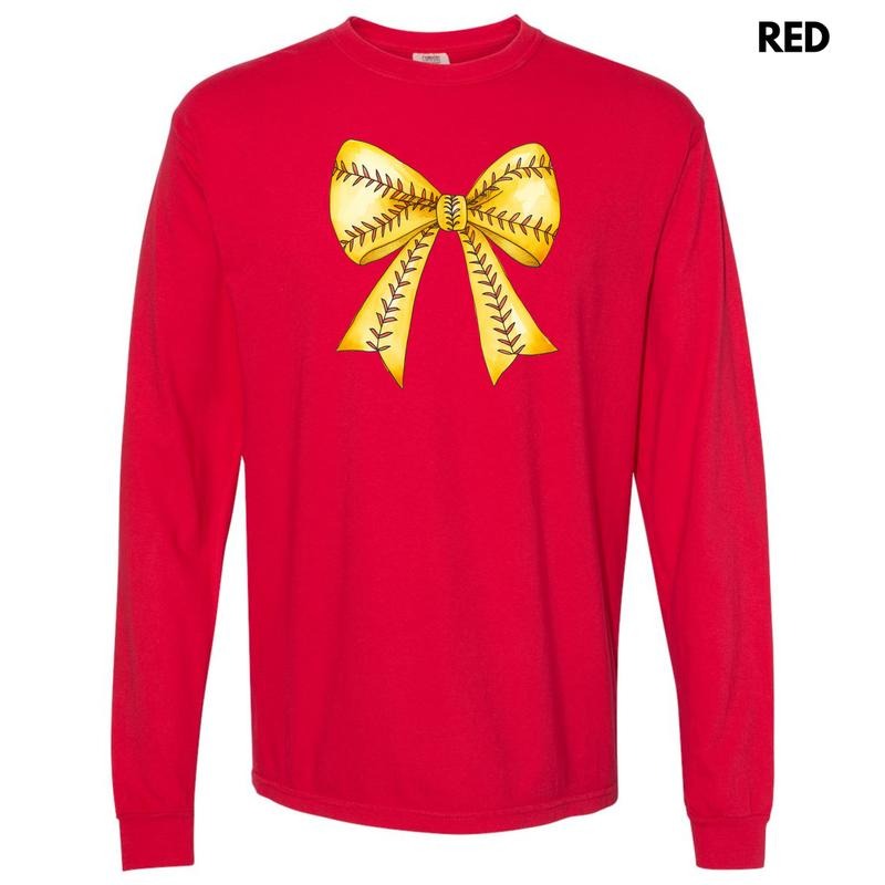 Softball Sketched Bow Long Sleeve Comfort Colors T-Shirt 'NLB' Hoodie, Sweatshirt | HypeDripTees.com
