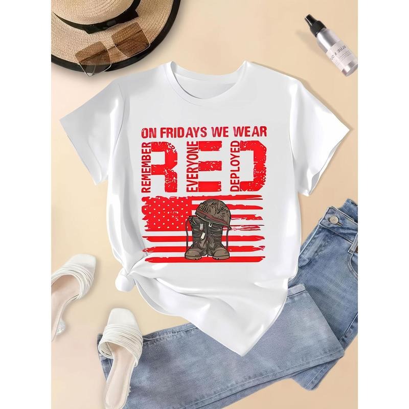 Soldier Memorial Day Women'S T-Shirt, New Style, Summer Fashion, Front Print, Short Sleeved Top, Suitable for Home,...