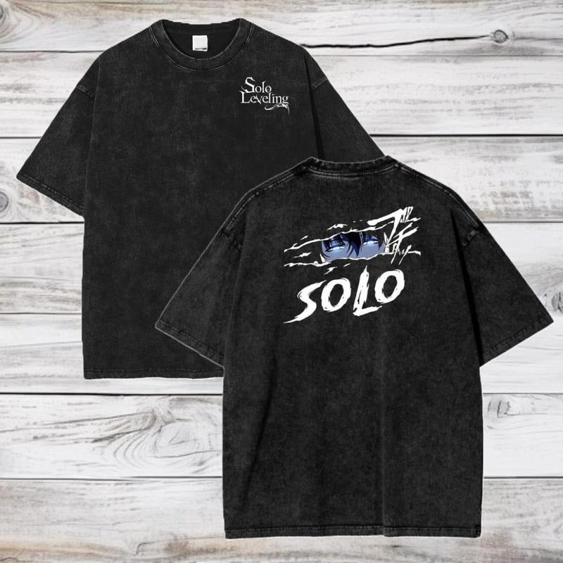 Solo Leveling Anime Acid Wash T-Shirt Jinwoo Sung Anime Tee Gift For Him, Lightweight Feel, Moves with You, Fun Graphics...