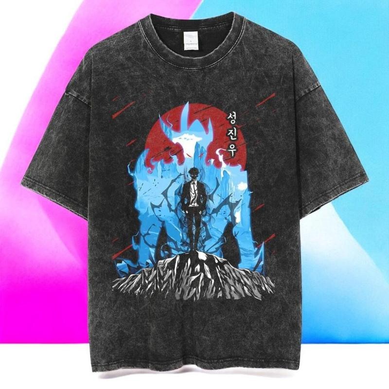 Solo Leveling Anime Mineral Wash T-Shirt, Jinwoo Sung Shirt, Laid-Back Vibe, Always in Style, Comfortable Stretch, Moves...