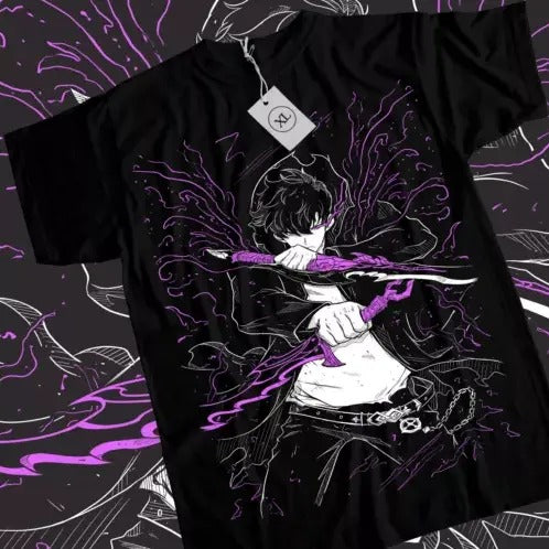 Solo Leveling T-Shirt Sung Jinwoo New Anime Manga Black Shirt Tee All Size Hoodie, Sweatshirt | HypeDripTees.com