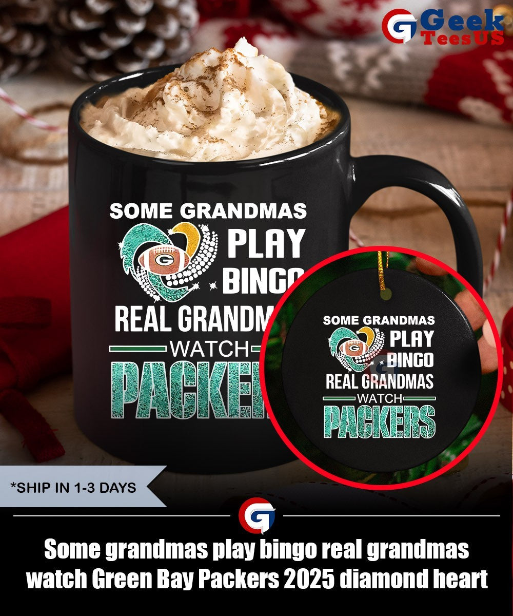 Some grandmas play bingo real grandmas watch Green Bay Packers 2025 diamond heart shirt