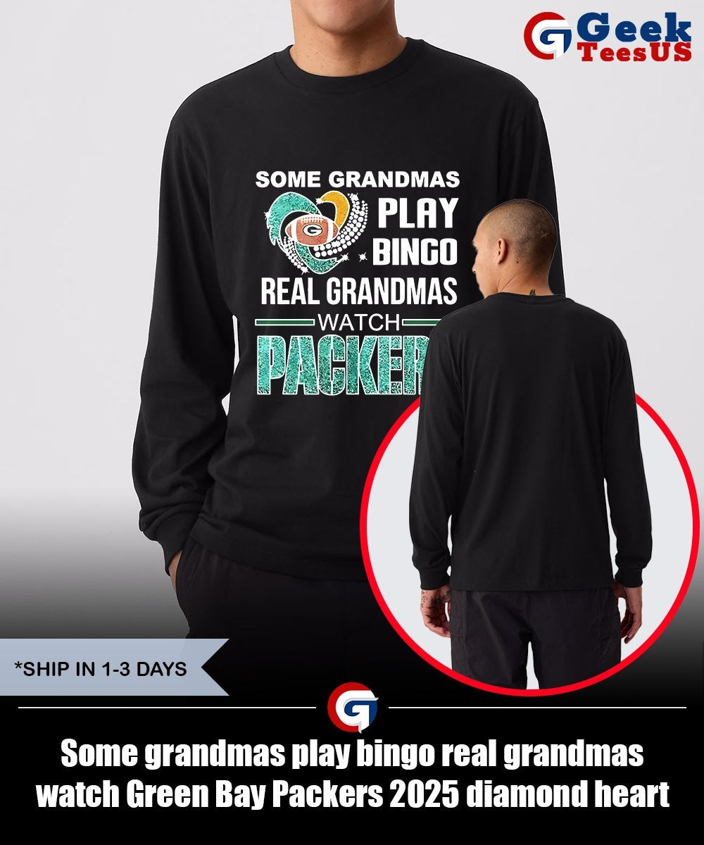 Some grandmas play bingo real grandmas watch Green Bay Packers 2025 diamond heart shirt