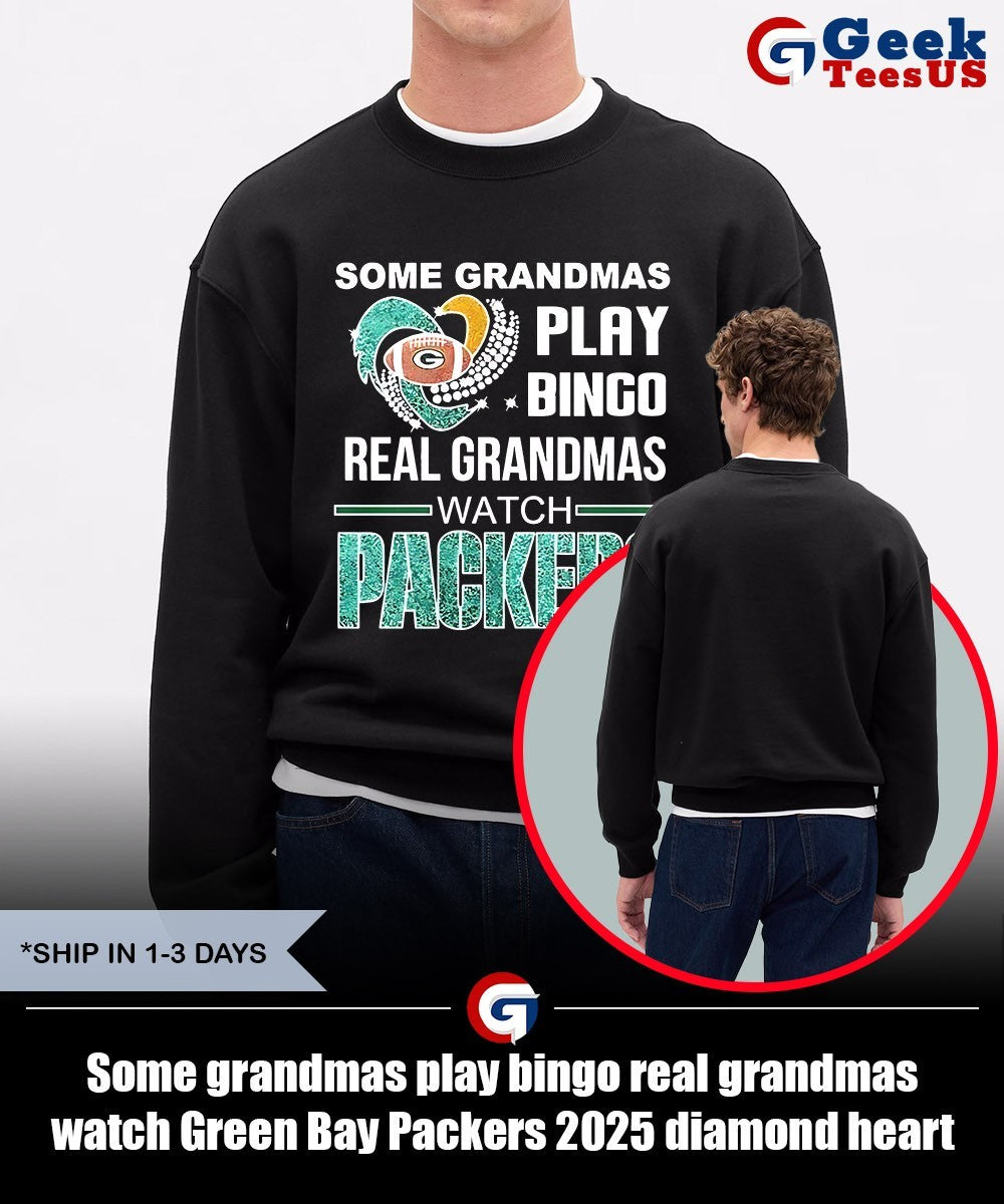 Some grandmas play bingo real grandmas watch Green Bay Packers 2025 diamond heart shirt