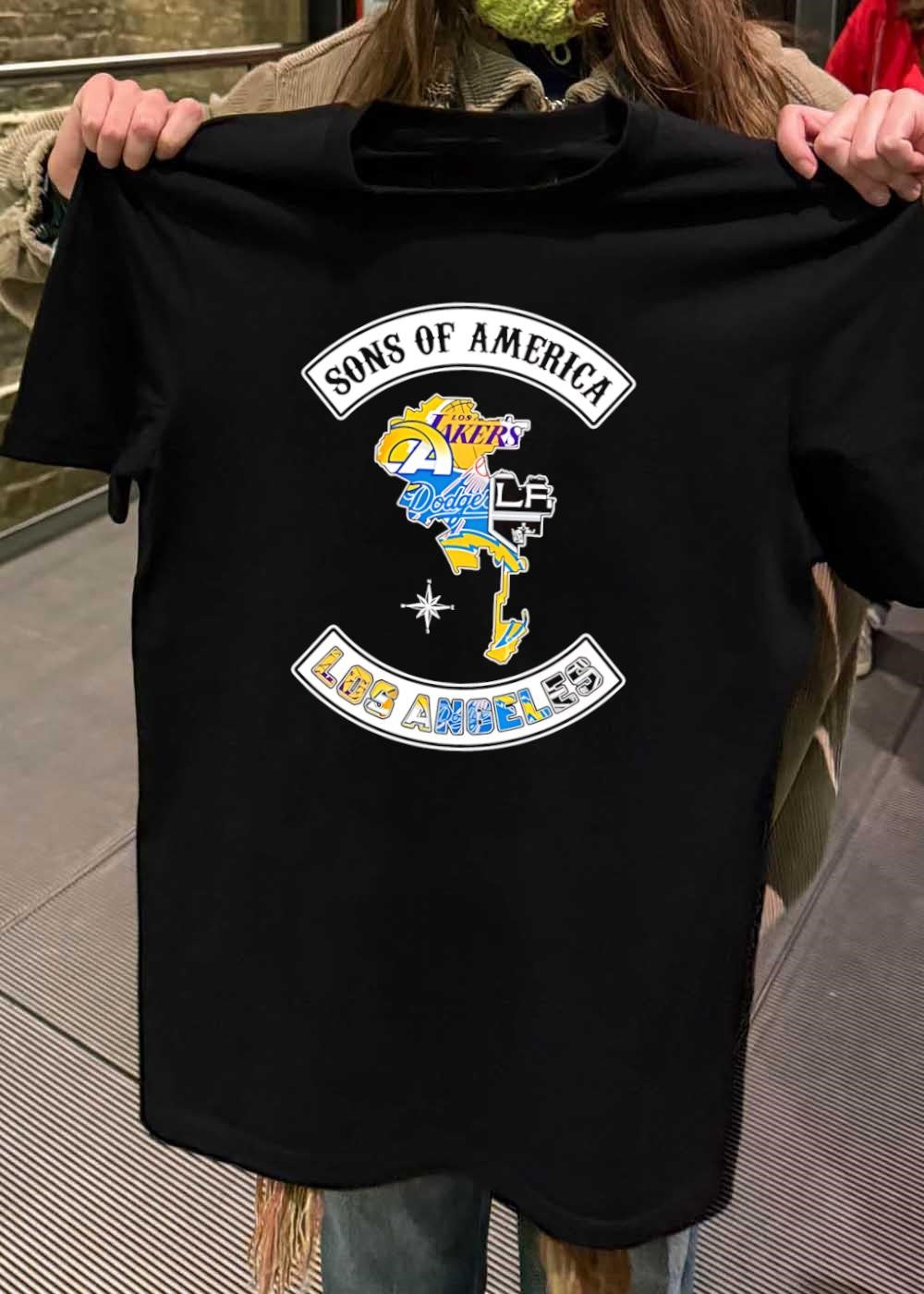 Sons of America Los Angeles Map Lakers Rams Dodgers Kings Chargers T-Shirt