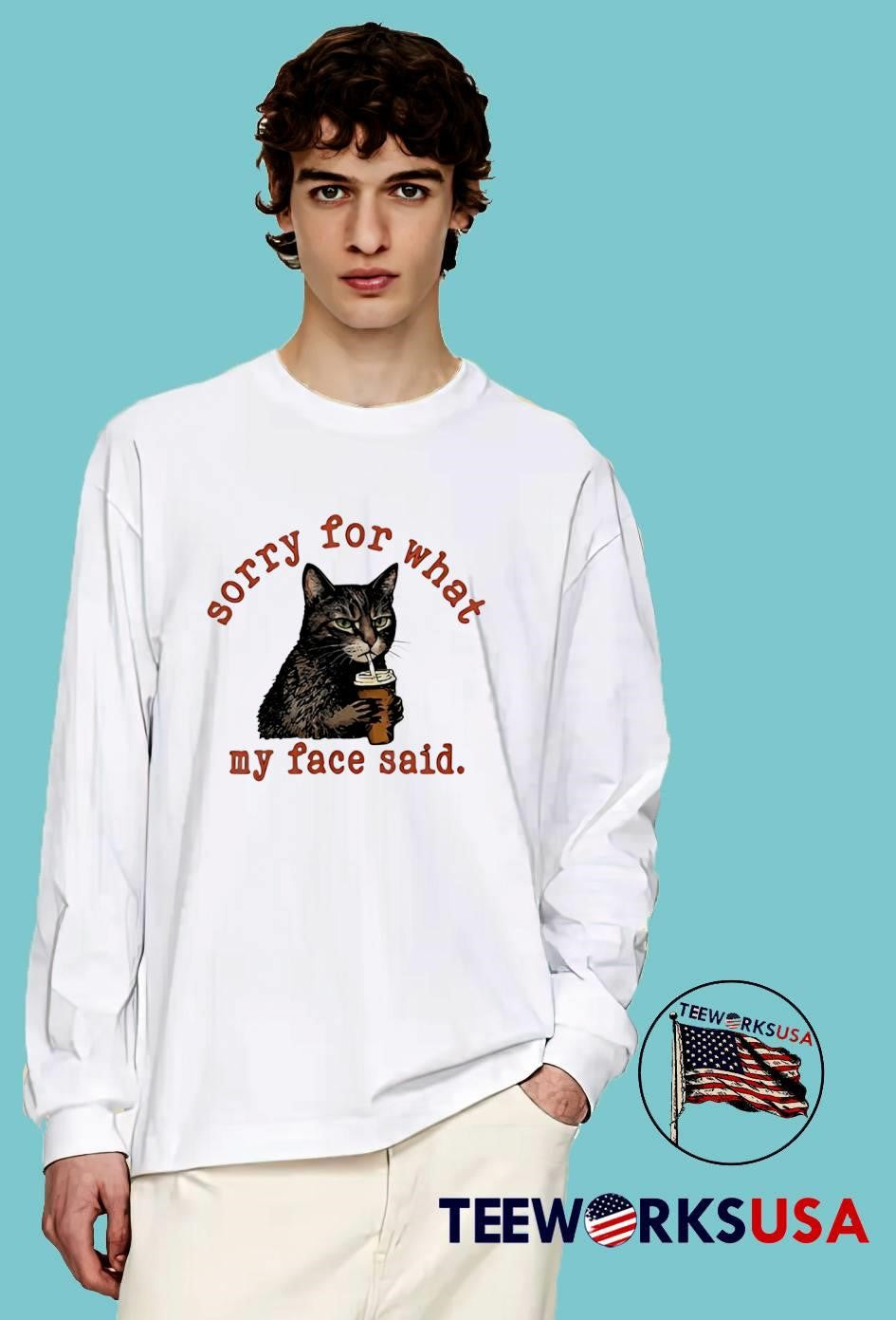 Sorry for what my face said Cat with Coffee T-Shirt