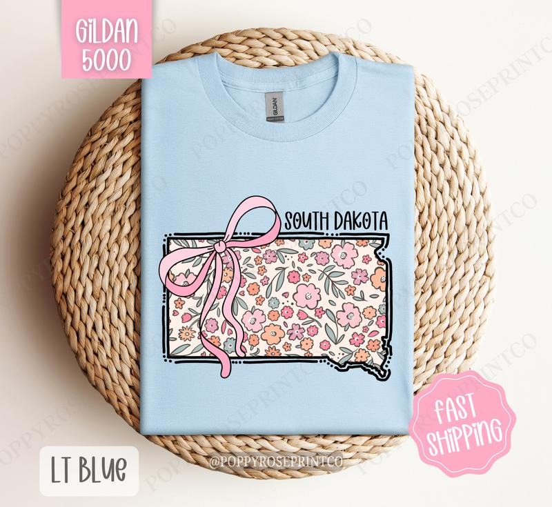 South Dakota Floral Bow Gildan Cute State Coquette Top T-Shirts, Hoodie, Sweatshirt