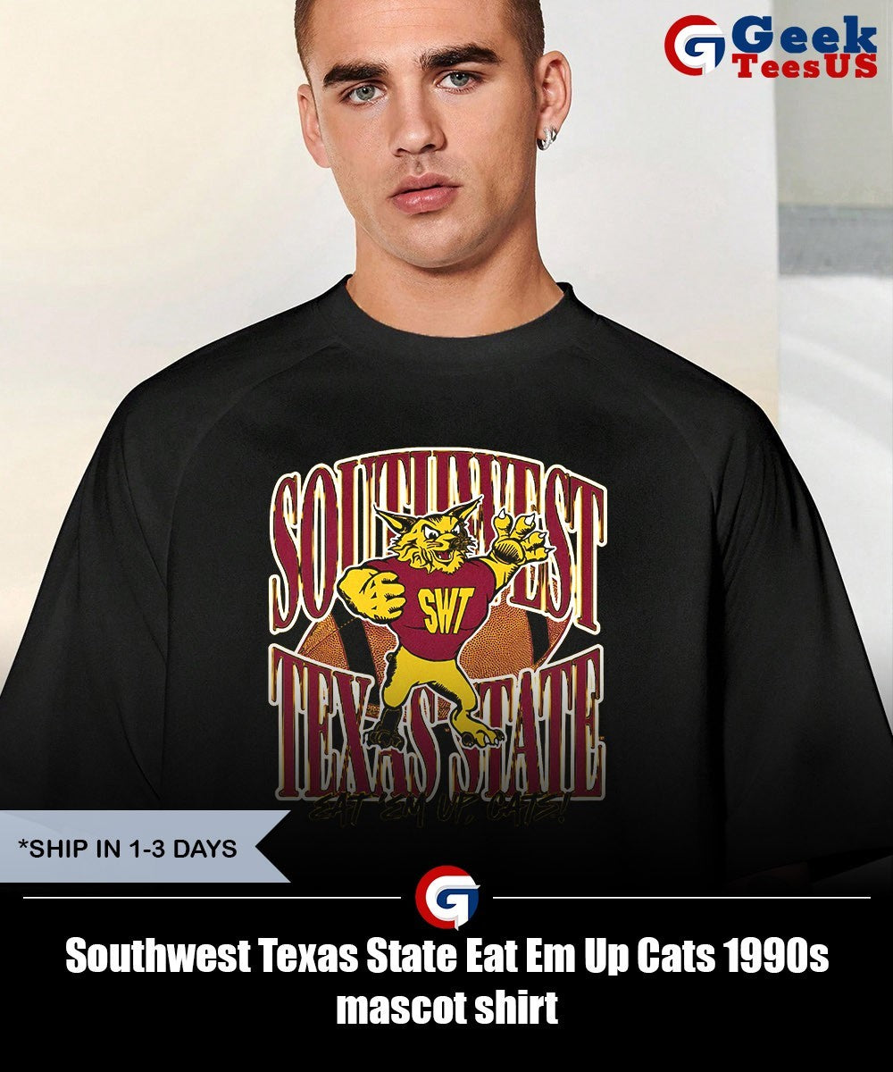 Southwest Texas State Eat Em Up Cats 1990s mascot shirt