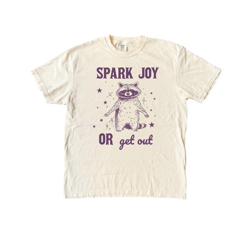 Spark Joy Or Get Out Shirt, Raccoon Comfort Colors Shirt Menswear T-Shirt Hoodie, Sweatshirt | HypeDripTees.com