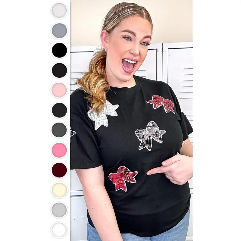 Sparkle Sequin Bow Graphic T-Shirt Hoodie, Sweatshirt | HypeDripTees.com