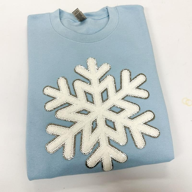 Sparkling Snowflake Patch Gildan Sweatshirt -- LIGHT BLUE T-Shirts, Hoodie | HypeDripTees.com
