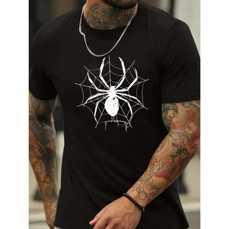 Spider Print T Shirt, Tees For Men, Casual Short Sleeve T-shirt For Summer Made in USA Hoodie, Sweatshirt | HypeDripTees.com