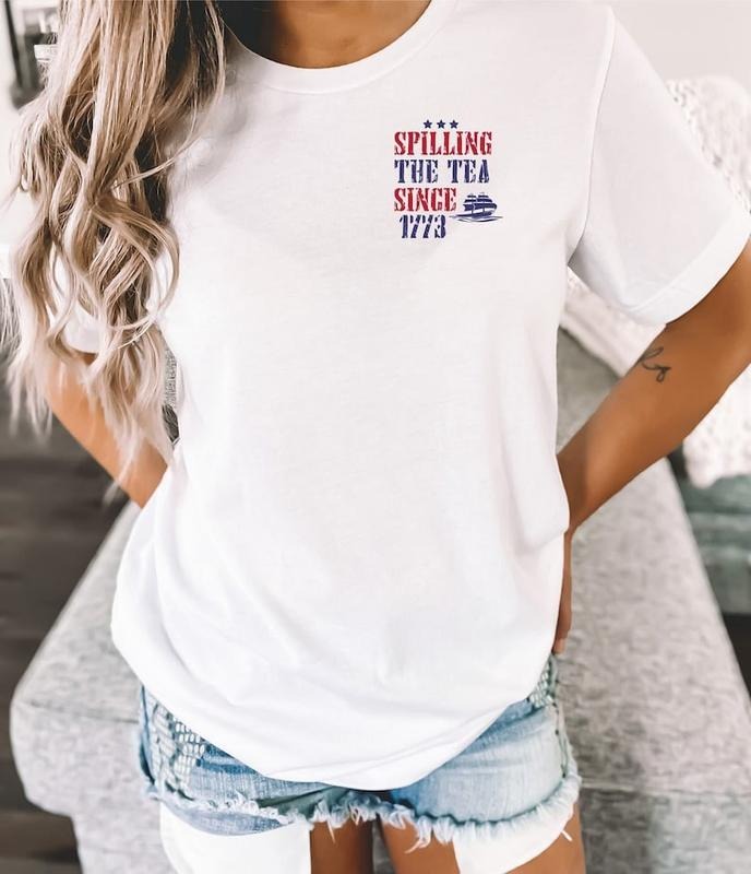 Spilling The Tea Since 1773 T Shirt Hoodie Sweater, Patriotic Pocket Shirt, Minimalist 4th Of July Tee, History Teacher...