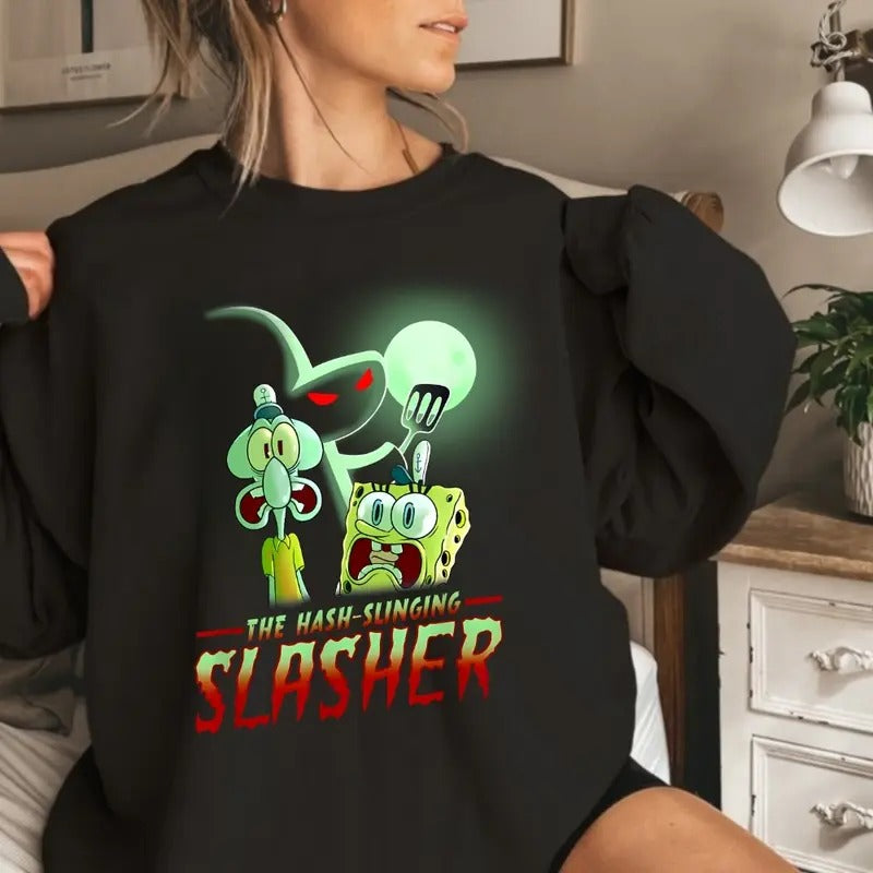 SpongeBob The Hash Slinging Slasher Spooky Funny Tee T-Shirt Hoodie, Sweatshirt | HypeDripTees.com