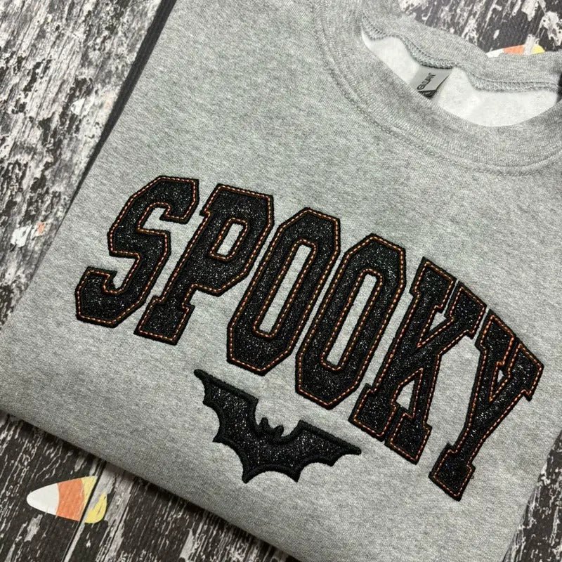 Spooky Bat Embroidered Glitter Crewneck Sweatshirt T-Shirts, Hoodie | HypeDripTees.com