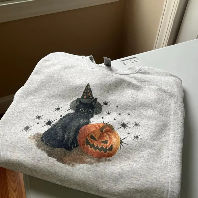 Spooky Cat Crewneck Sweatshirt, Halloween Trendy Sweatshirt, Gifts For All T-Shirts, Hoodie | HypeDripTees.com