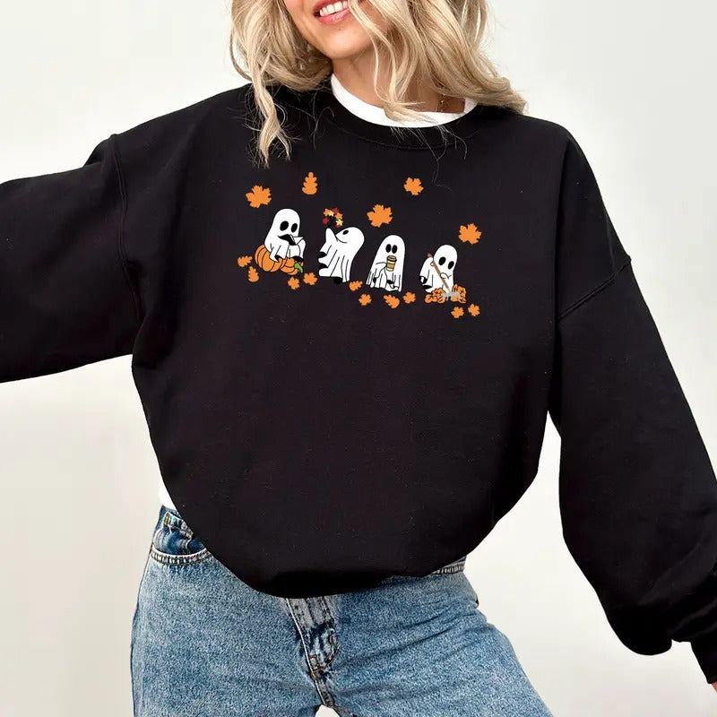 Spooky Fall Sweatshirt, Vintage Halloween shirt, Pumpkin Spooky Season Sweater, Ghost And Pumpkin T-shirt, Halloween...