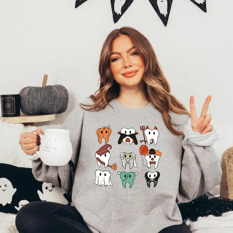 Spooky Halloween Dentist Shirt, Dental Halloween Shirts, Matching Halloween Dental Shirts, Dental Hygiene Sweatshirts,...
