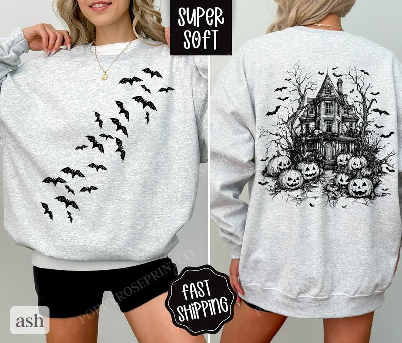 Spooky Halloween Sweatshirt, October Vibes Sweater,  Women's Holiday Crewneck T-Shirts, Hoodie | HypeDripTees.com