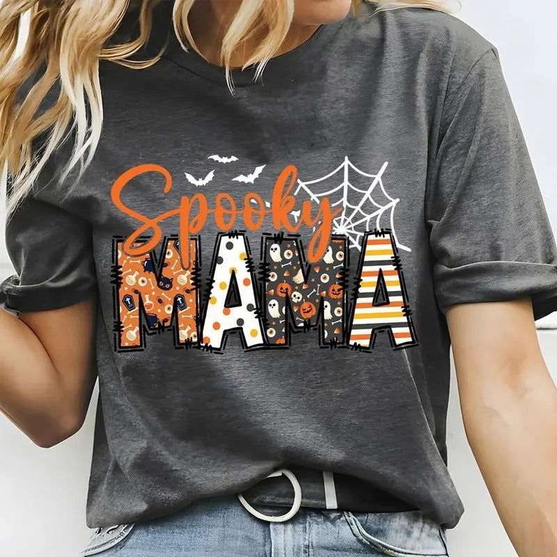 Spooky Mama Shirt, Retro Halloween Shirt For Mother, Halloween Mom Shirt Gift, Halloween Mama Tshirt, Spooky Season,...
