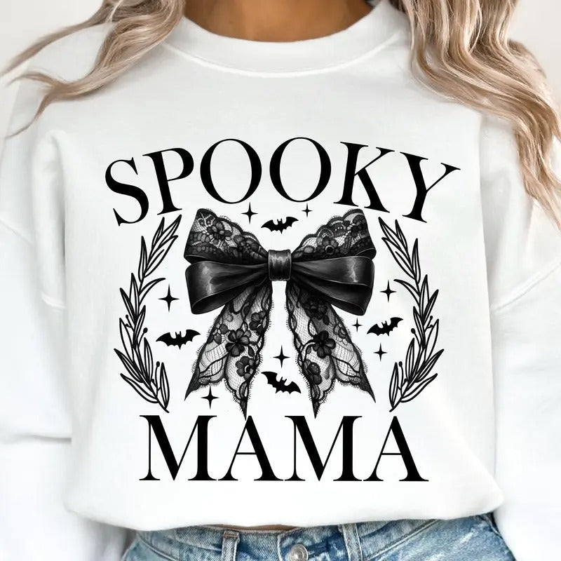 Spooky Mama Sweatshirt, Coquette Halloween Sweater, Spooky Season, Retro Halloween, Sweatshirt for Fall, Halloween...