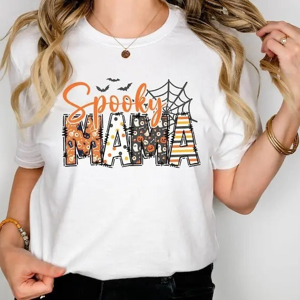 Spooky Mama T-Shirt, Retro Halloween Shirt For Mother, Halloween Mom Shirt Gift, Halloween Mama T-shirt, Spooky Season,...