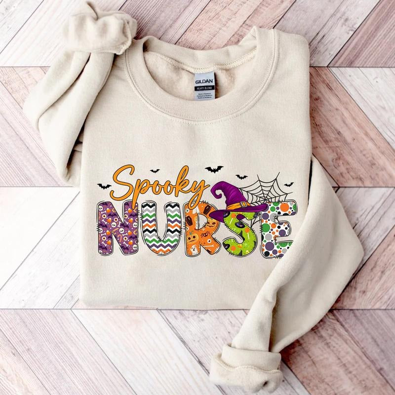 Spooky Nurse Shirt - Cute Halloween T-Shirt for Nurses, Spooky Season Sweatshirt, Fall Medical Gift Hoodie | HypeDripTees.com