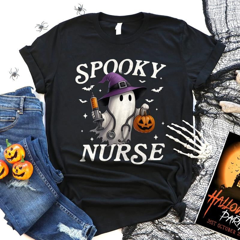 Spooky Nurse Shirt, Halloween Nurse Sweatshirt, Funny RN T-shirt, Cute Ghost Shirt, Fall Gift for Nurse Hoodie