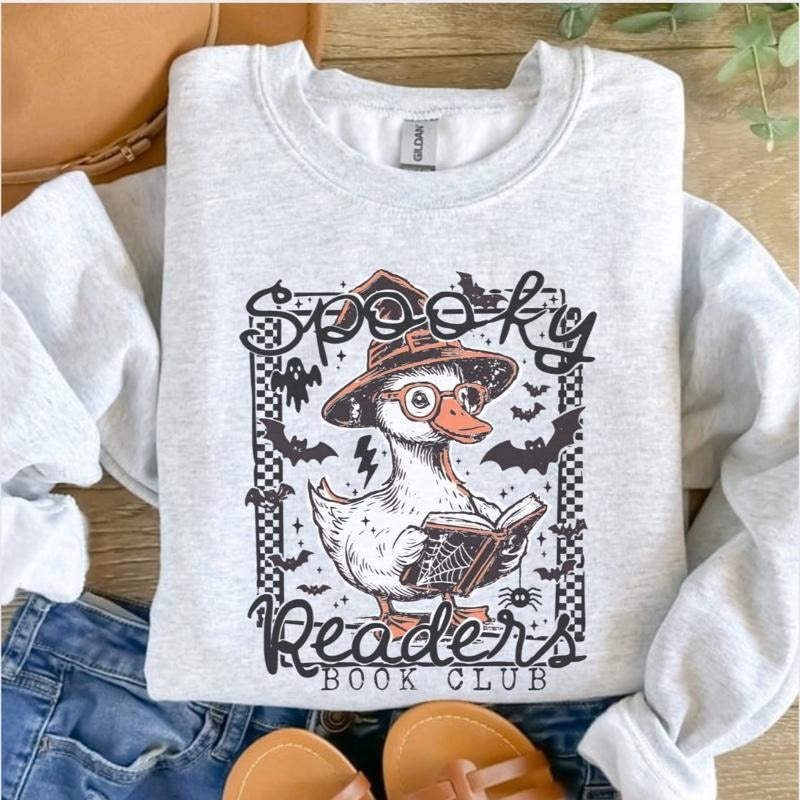 Spooky Reader Goose Sweatshirt - Ash Grey - Halloween Sweatshirt T-Shirts, Hoodie | HypeDripTees.com