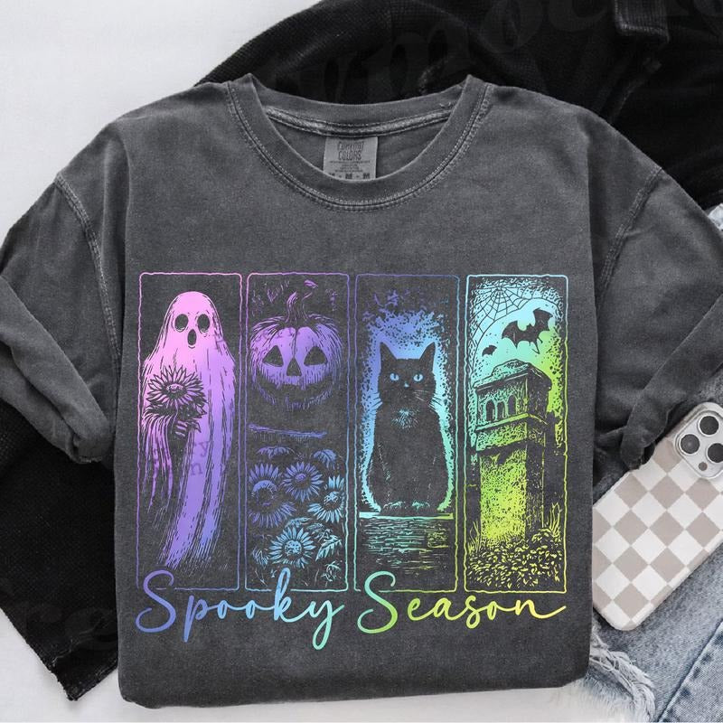 Spooky Season Comfort Color T Shirt, Vintage Halloween Horror Night Comfort Color T Shirt, Trendy Halloween Comfort Color...