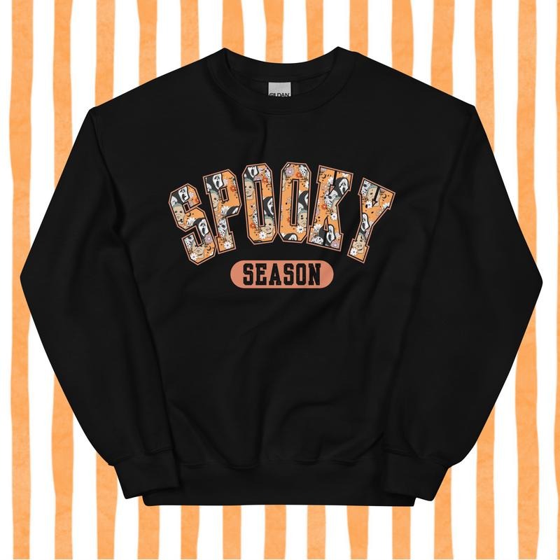 Spooky Season Crewneck, Spooky Varsity Sweatshirt, Spooky Season Graphic Oversized Halloween Graphic Crewneck, Cotton...