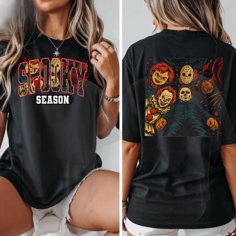 Spooky Season Halloween Slashers T-Shirt, Horror Movies Killer Shirt, Spooky Season Horror Friends Tee, Slashers...