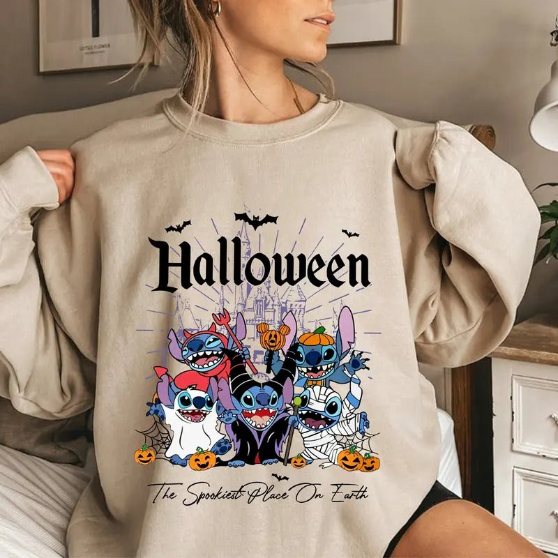 Spooky Stich Tee Shirt, Halloween Nightmare Shirt, The Spookiest Place On Earth Shirt, Stich Lover Shirt, Retro Magic...