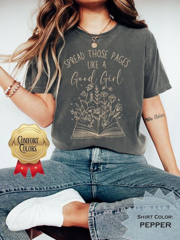 Spread Those Pages Like a Good Girl T-shirt, stfuattdlagg T Shirt, Smut, Hot Books, Booktok, Spicy Book Lover,...
