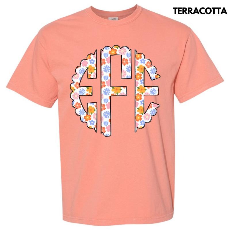 Spring Flowers Monogram Comfort Colors T-Shirt 'NLB' Hoodie, Sweatshirt | HypeDripTees.com