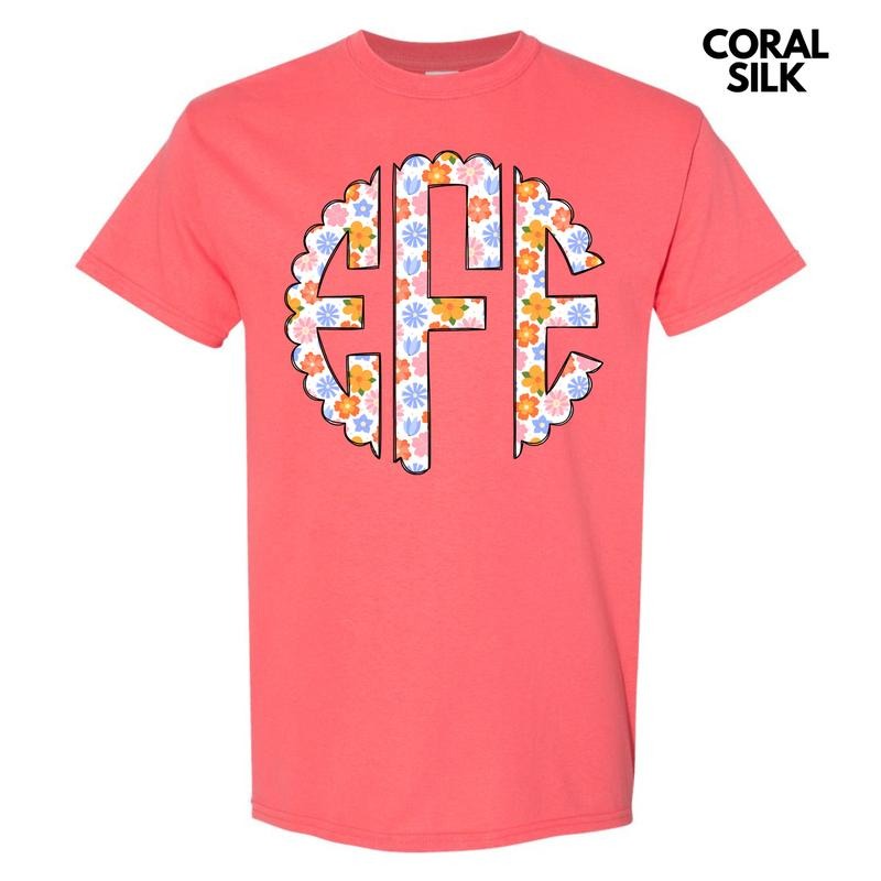 Spring Flowers Monogram Gildan Short Sleeve T-Shirt 'NLB' Hoodie, Sweatshirt | HypeDripTees.com