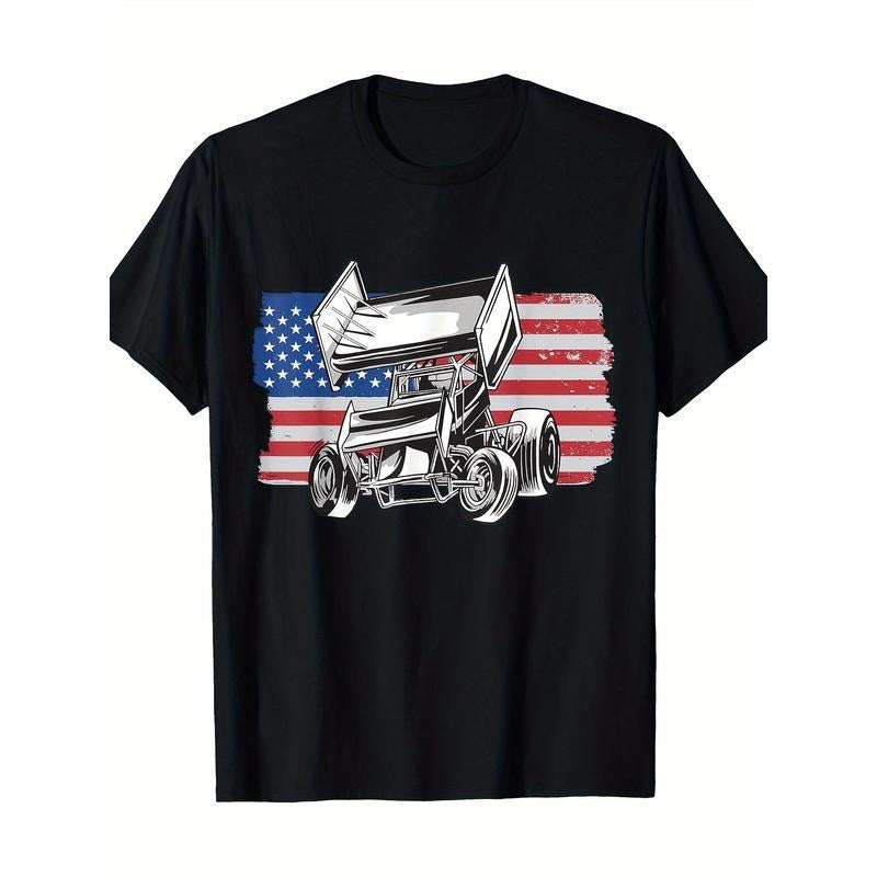 Sprint Car Racing USA Flag T-Shirt-100% Cotton-220g made in usa Hoodie, Sweatshirt | HypeDripTees.com