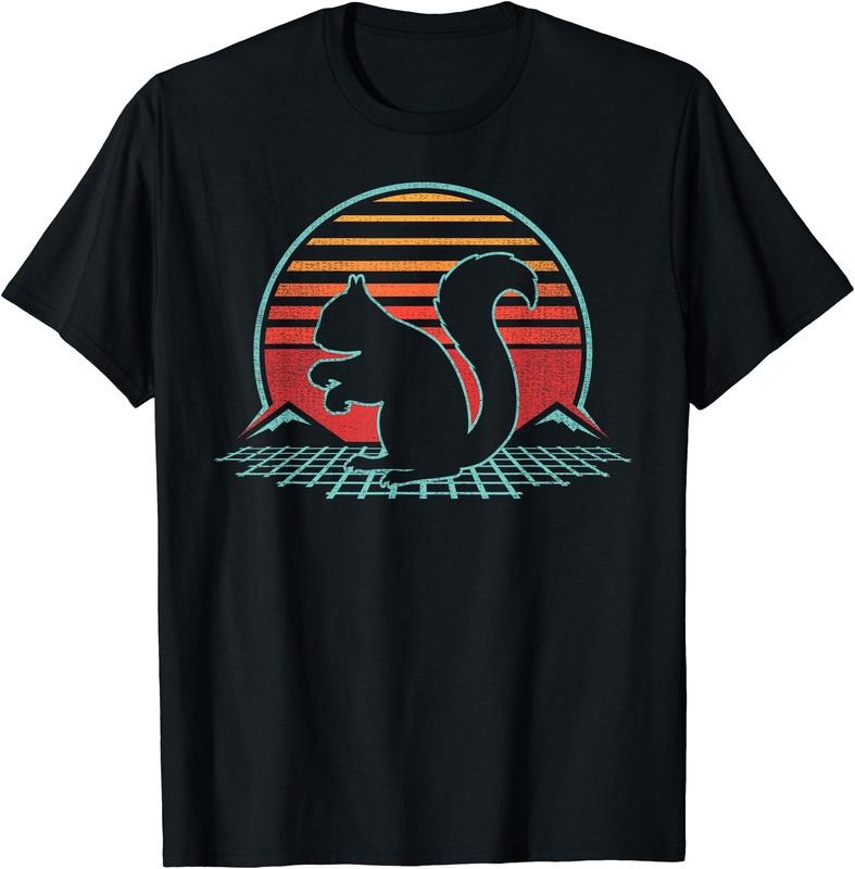 Squirrel Retro Vintage 80s Style Gift T-Shirt | Unisex Cotton Tee, Short Sleeve, Size S-5XL Hoodie, Sweatshirt