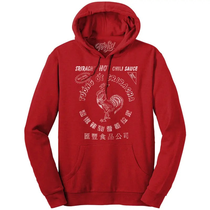 Sriracha Hot Chili Sauce Rooster Logo Hooded Sweatshirt - Red T-Shirts, Hoodie | HypeDripTees.com