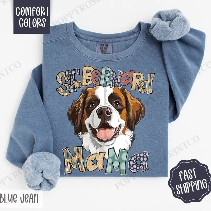 St. Bernard Mama Comfort Colors Mama Cute Dog Mom T-Shirts, Hoodie, Sweatshirt